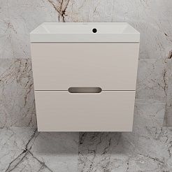 Style Line Тумба с кварцевой раковиной жасмин Матис 60 подвесная крем – фотография-2